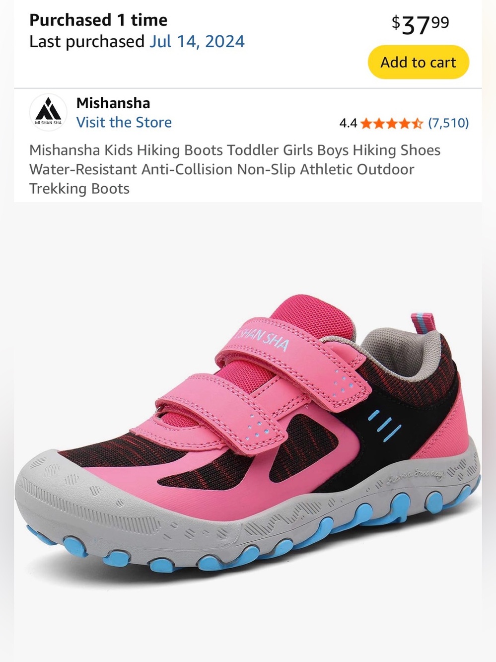 Mishansha Pink and Blue Kids Hiking Sneakers 10T/27
